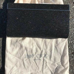 Jimmy Choo Cayla Glitter Black Clutch Mint